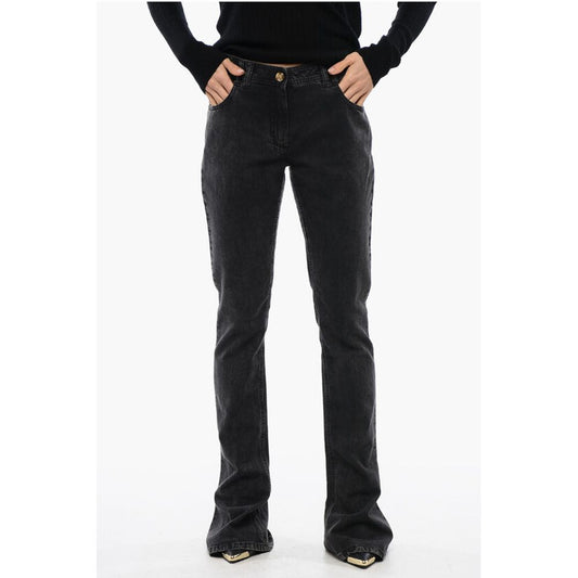 Low-waisted Bootcut Denims with Jewel Buttons