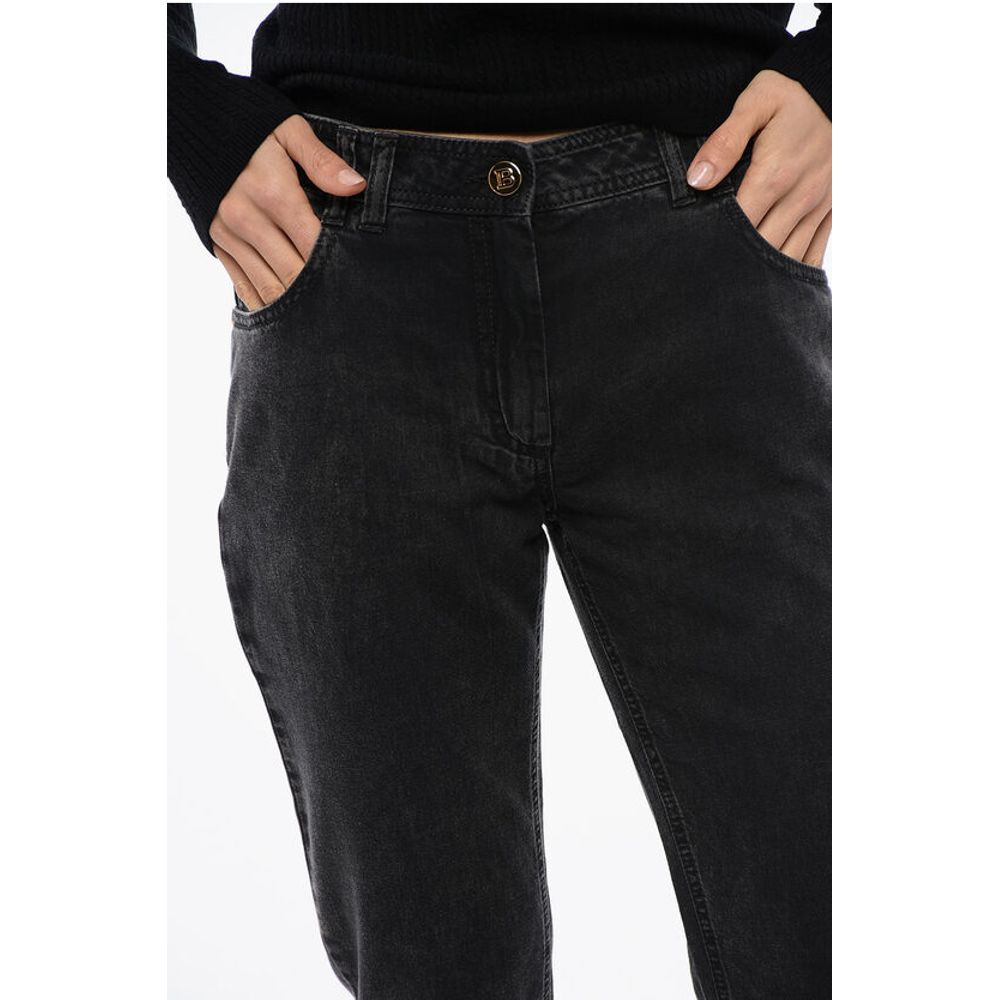 Low-waisted Bootcut Denims with Jewel Buttons