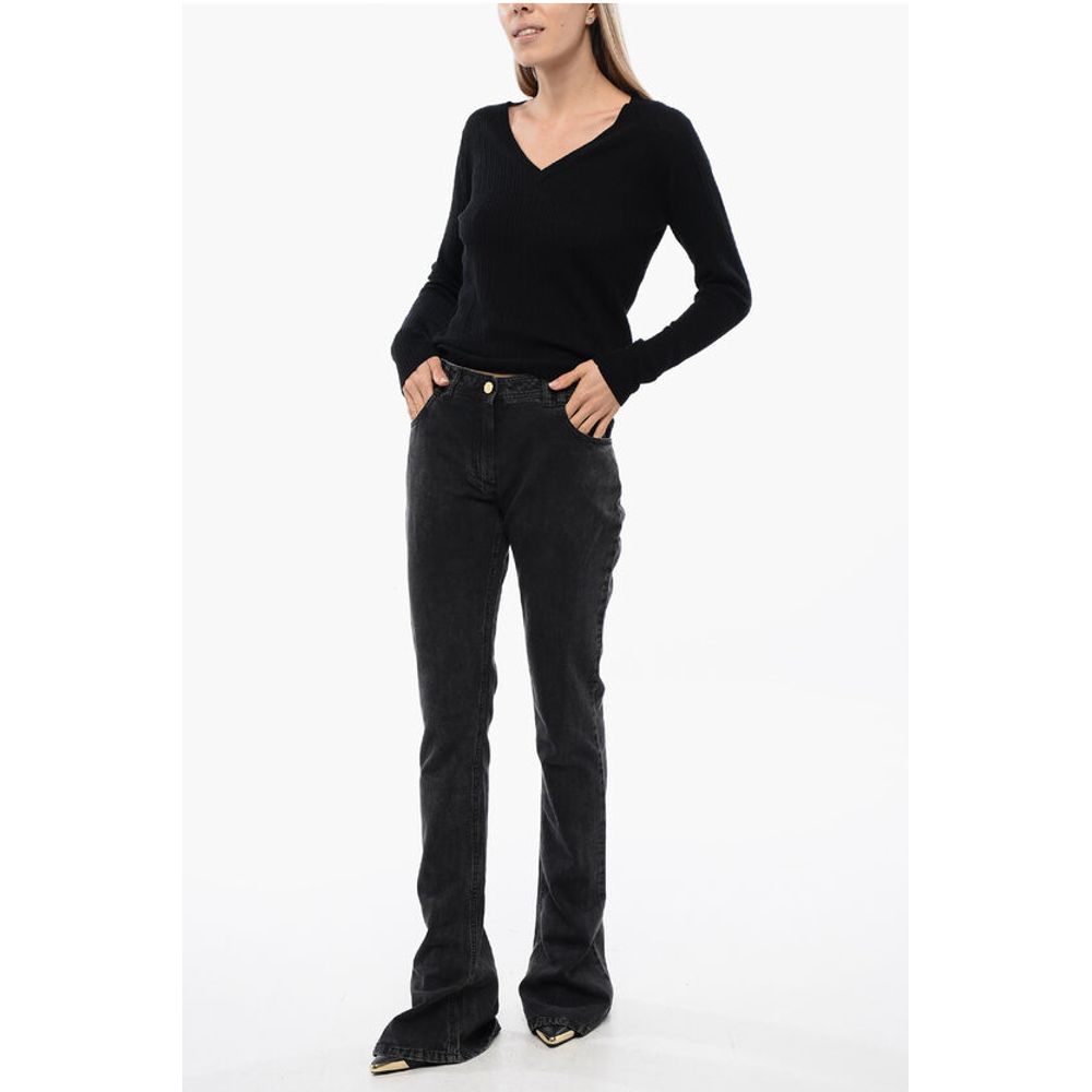 Low-waisted Bootcut Denims with Jewel Buttons