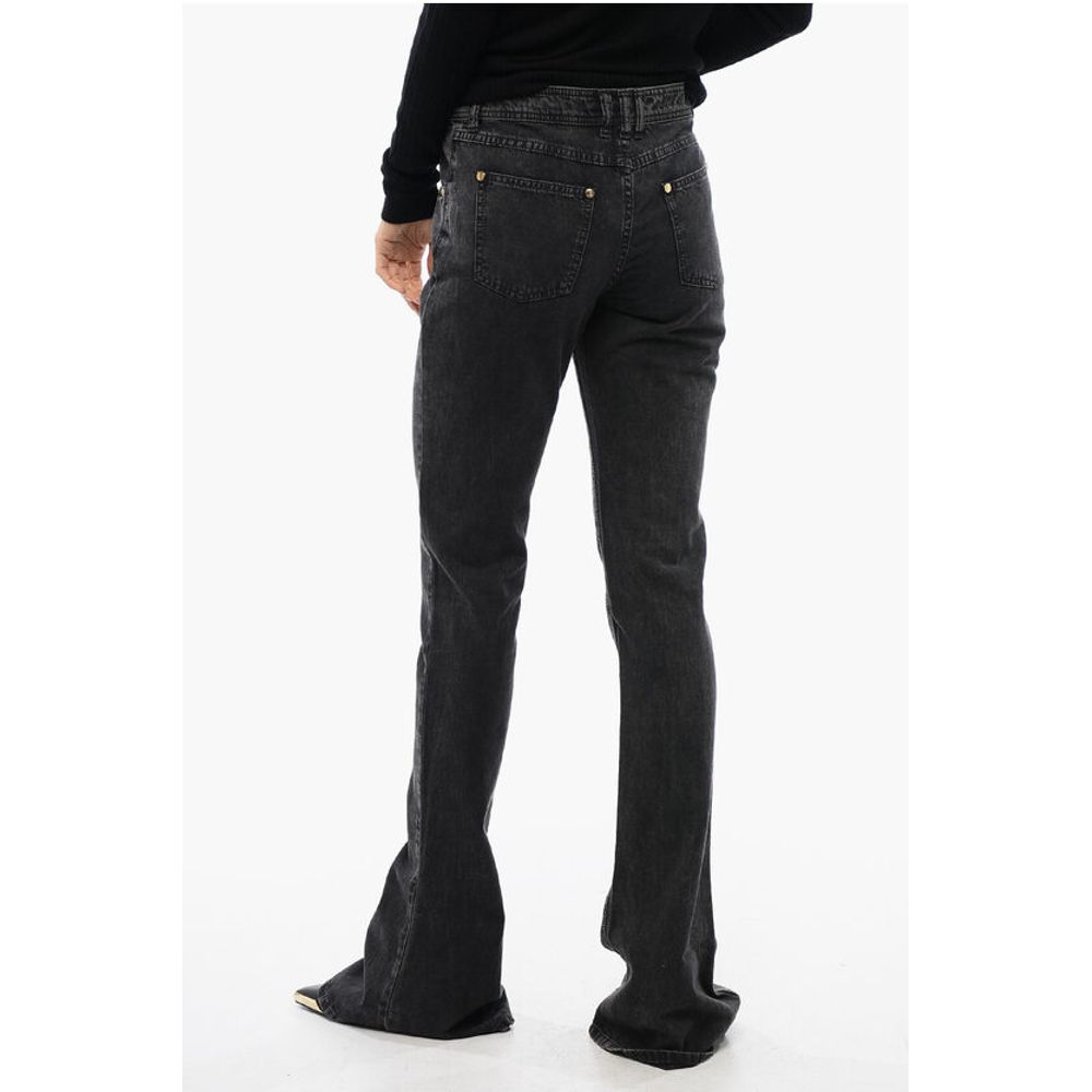Low-waisted Bootcut Denims with Jewel Buttons