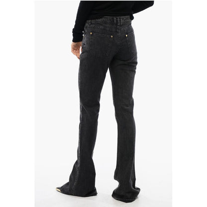 Low-waisted Bootcut Denims with Jewel Buttons