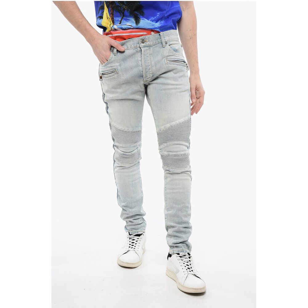 Light Wash Biker Denims with Side Ribbed Details 15cm