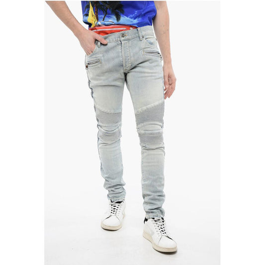 Light Wash Biker Denims with Side Ribbed Details 15cm