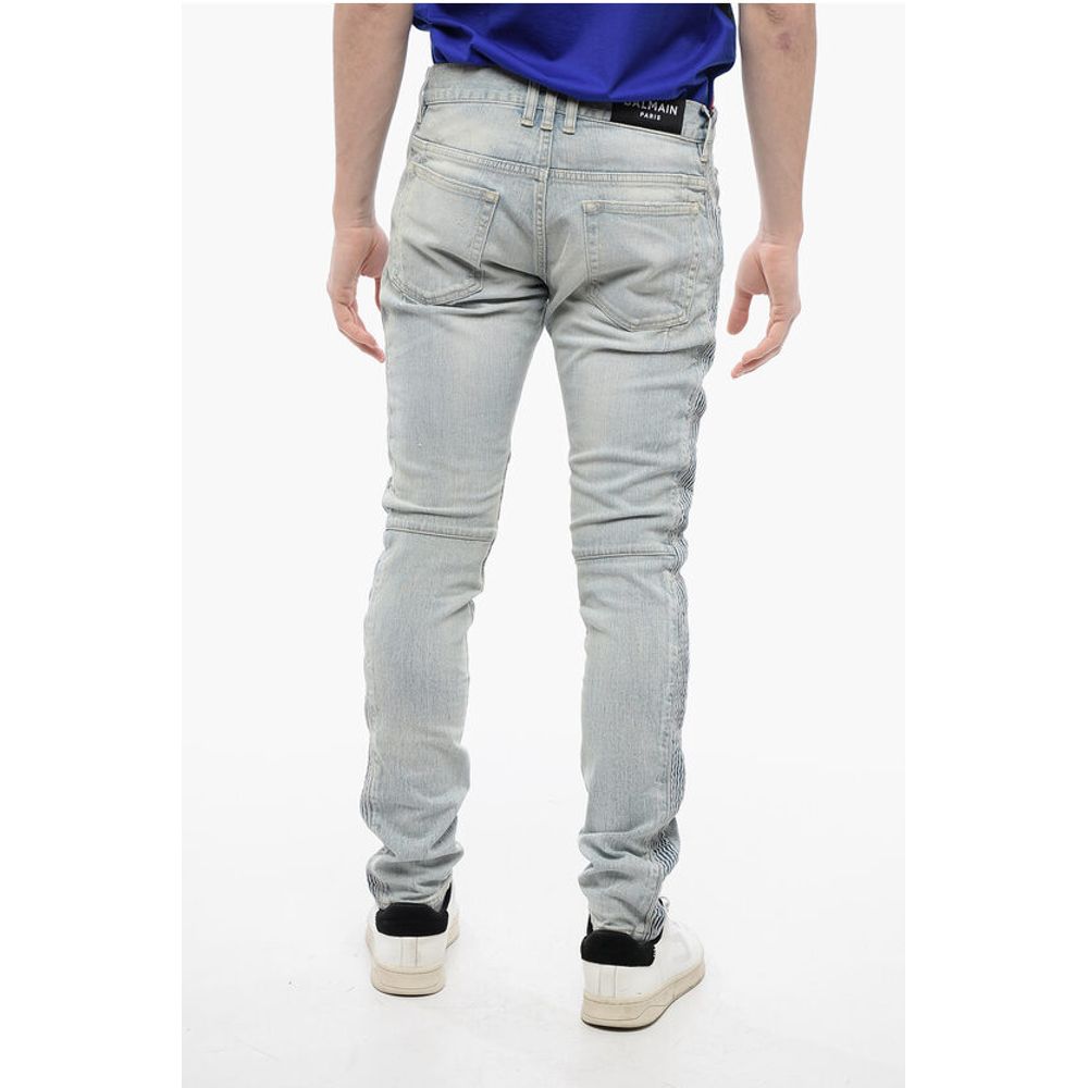 Light Wash Biker Denims with Side Ribbed Details 15cm