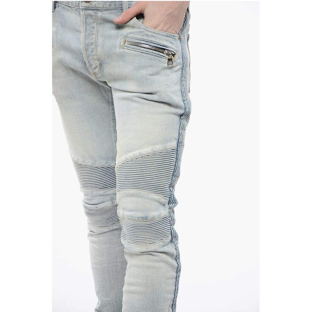 Light Wash Biker Denims with Side Ribbed Details 15cm