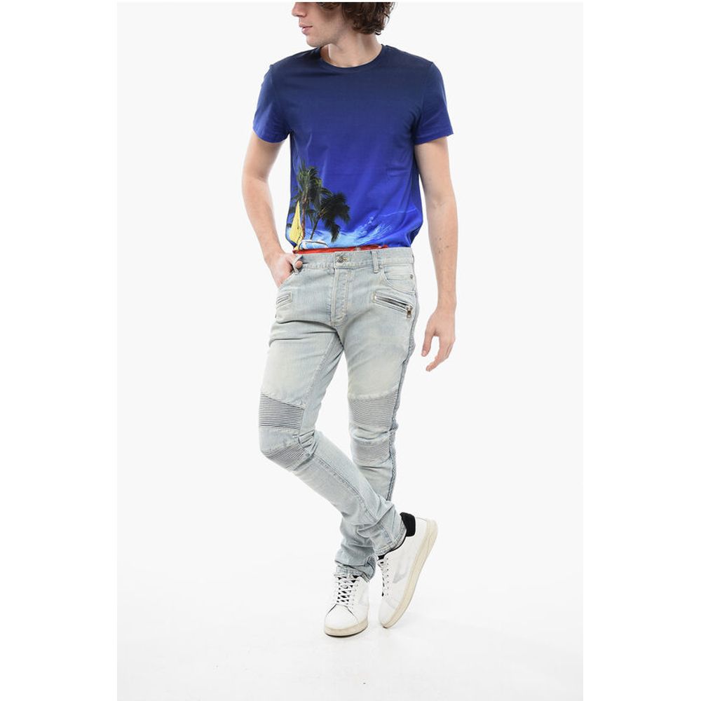 Light Wash Biker Denims with Side Ribbed Details 15cm