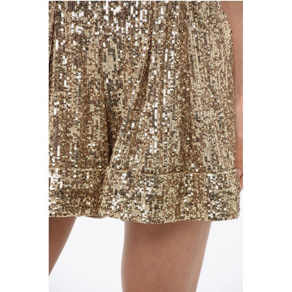 Double-pleated High-waisted Sequined Shorts