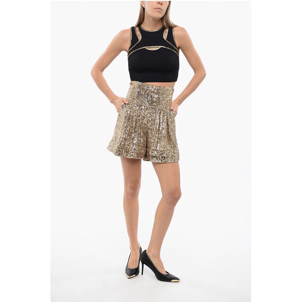 Double-pleated High-waisted Sequined Shorts
