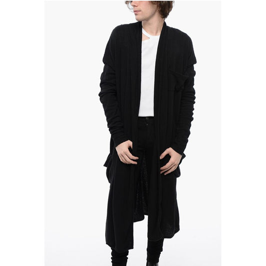 Cotton Blend Long Cardigan with Reverse Stitchings