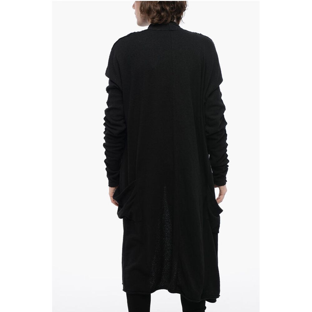 Cotton Blend Long Cardigan with Reverse Stitchings