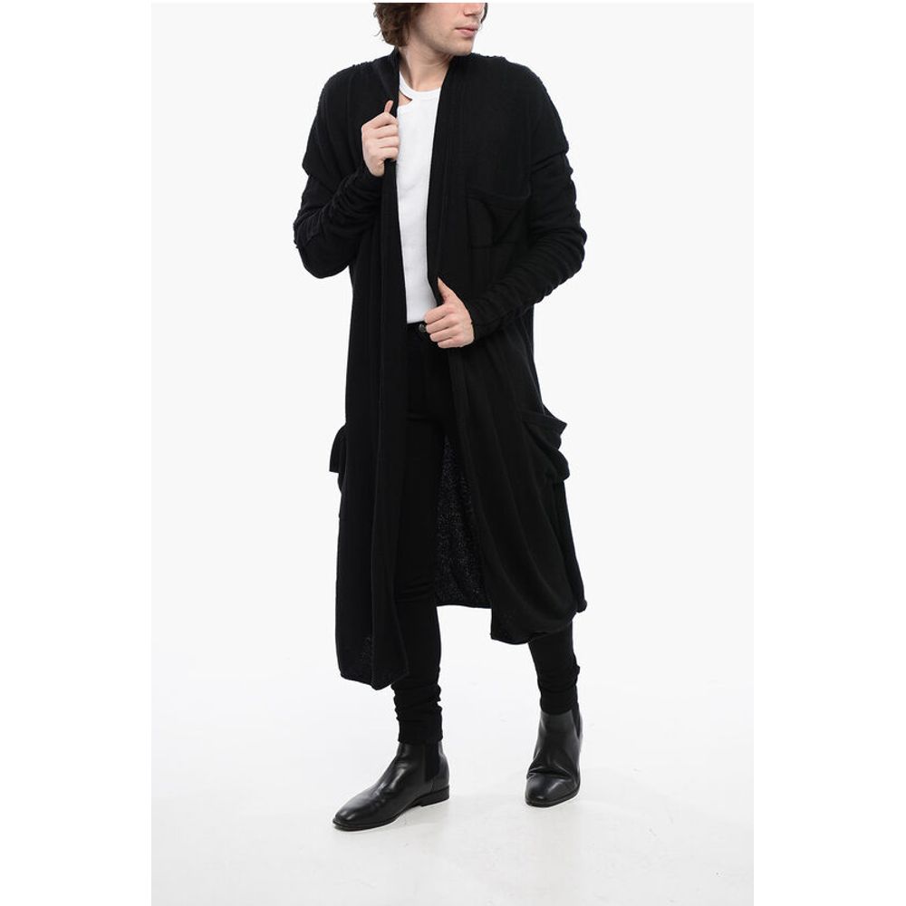 Cotton Blend Long Cardigan with Reverse Stitchings