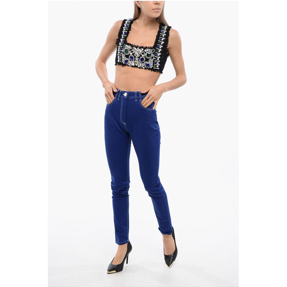High-waisted Skinny Denims with Visible Stitching