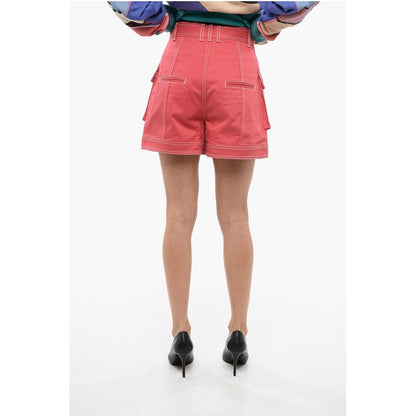High Waisted Cargo Denim Shorts