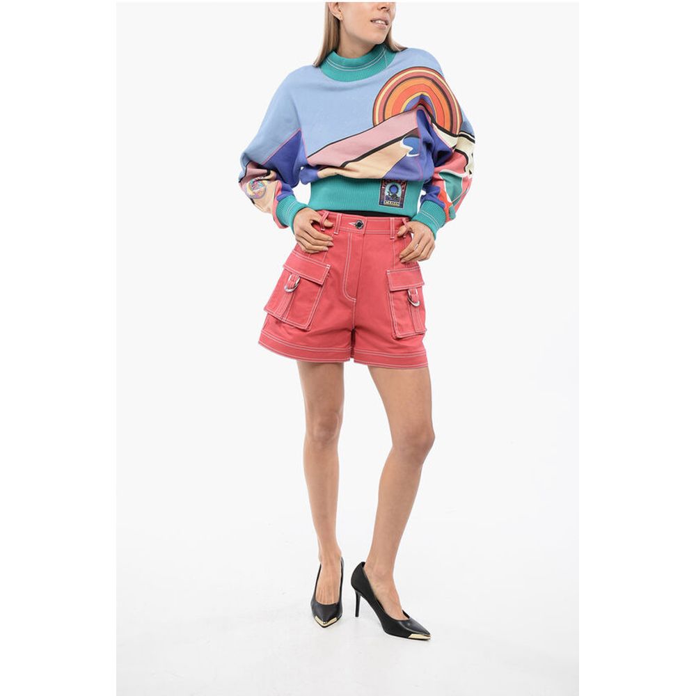 High Waisted Cargo Denim Shorts