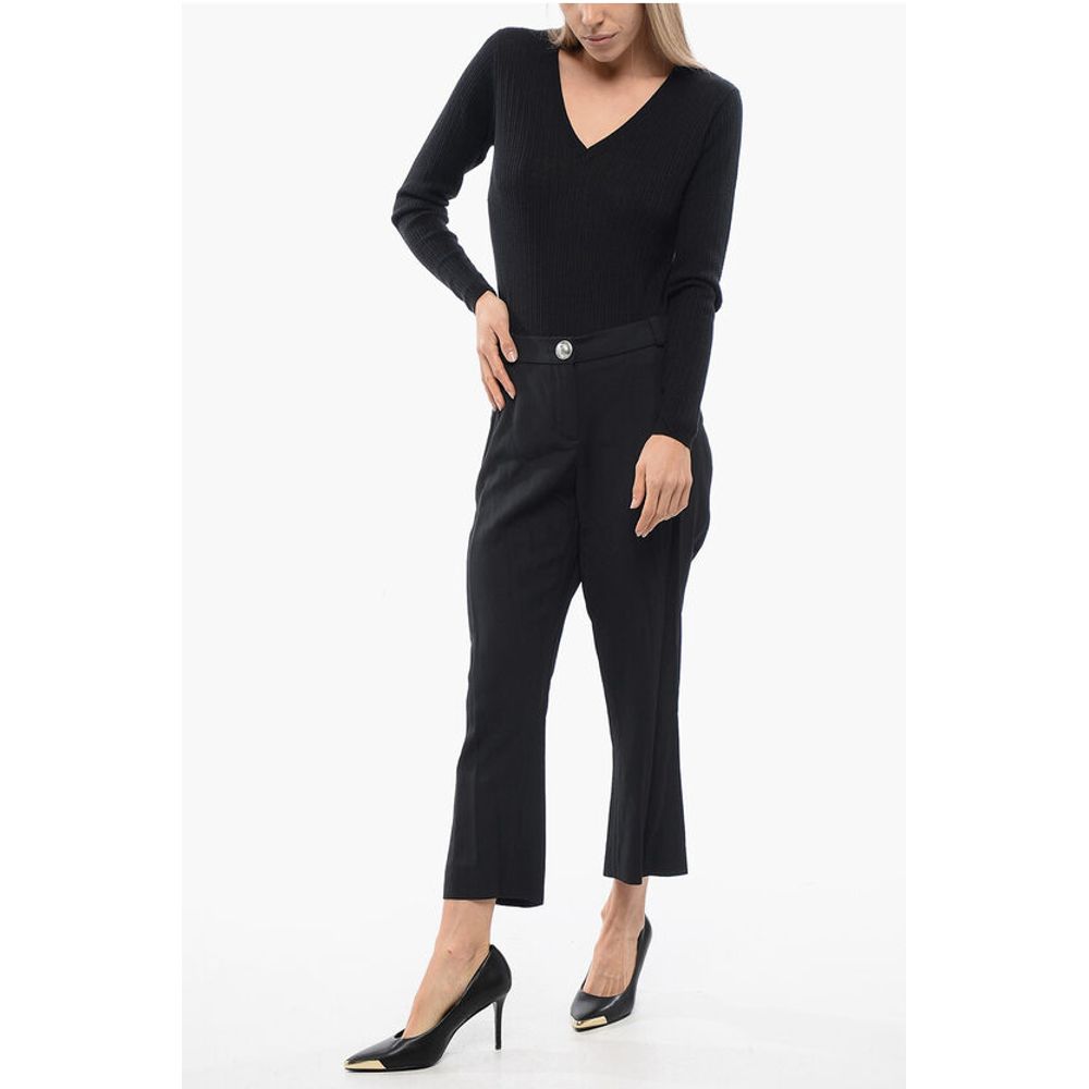 Low-rise Pants With Jewel Button