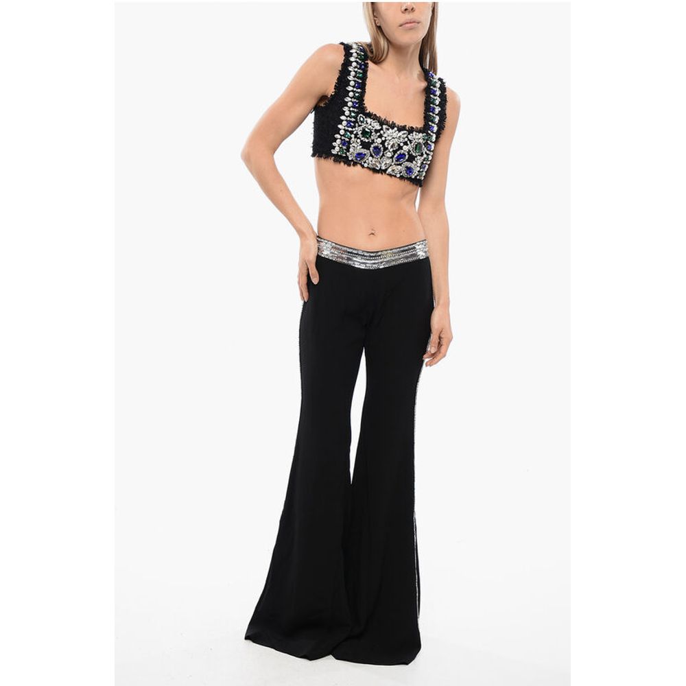 Flare-Fit Pants With Sequined Side Bands