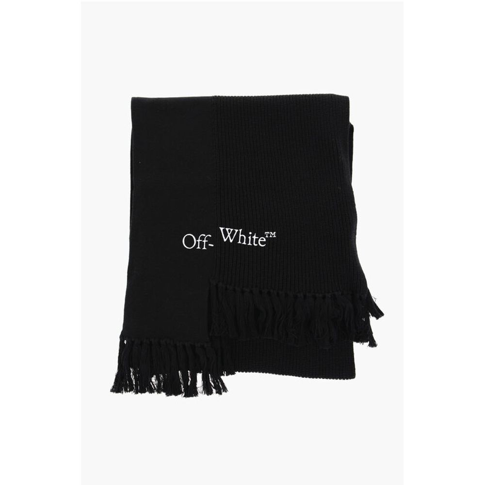 Asymmetrical Cotton and Cashmere Scarf with Fringes