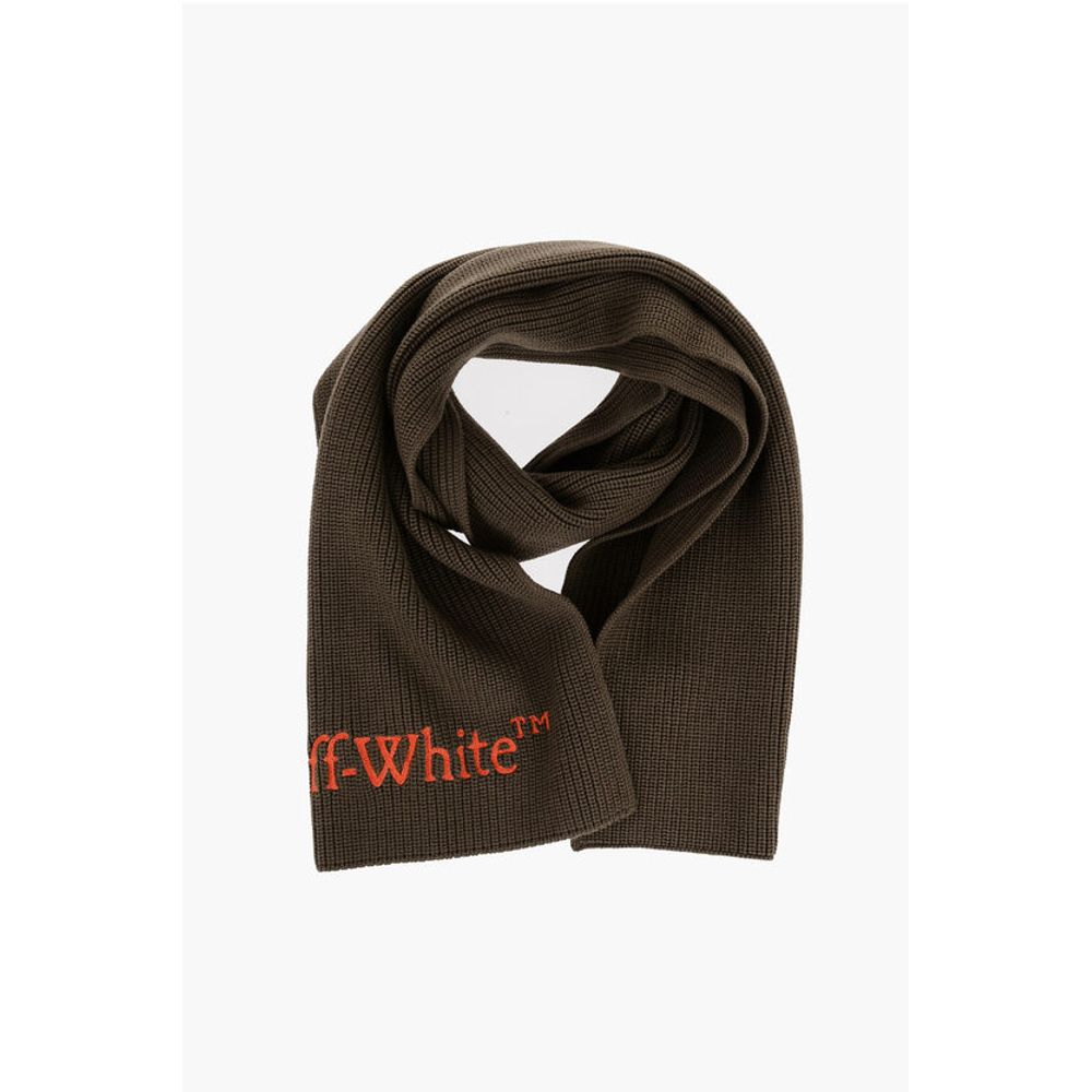 Virgin Wool Scarf with Embroidered Logo