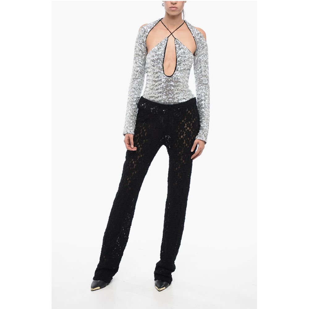 Embroidered Pants with Flared Leg