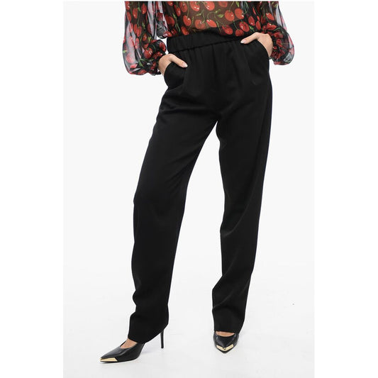 Virgin Wool Straight-Fit Pants with Drawstring