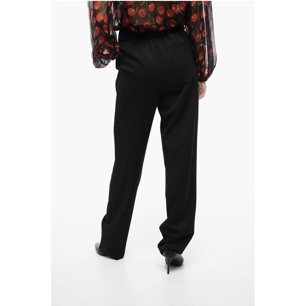 Virgin Wool Straight-Fit Pants with Drawstring