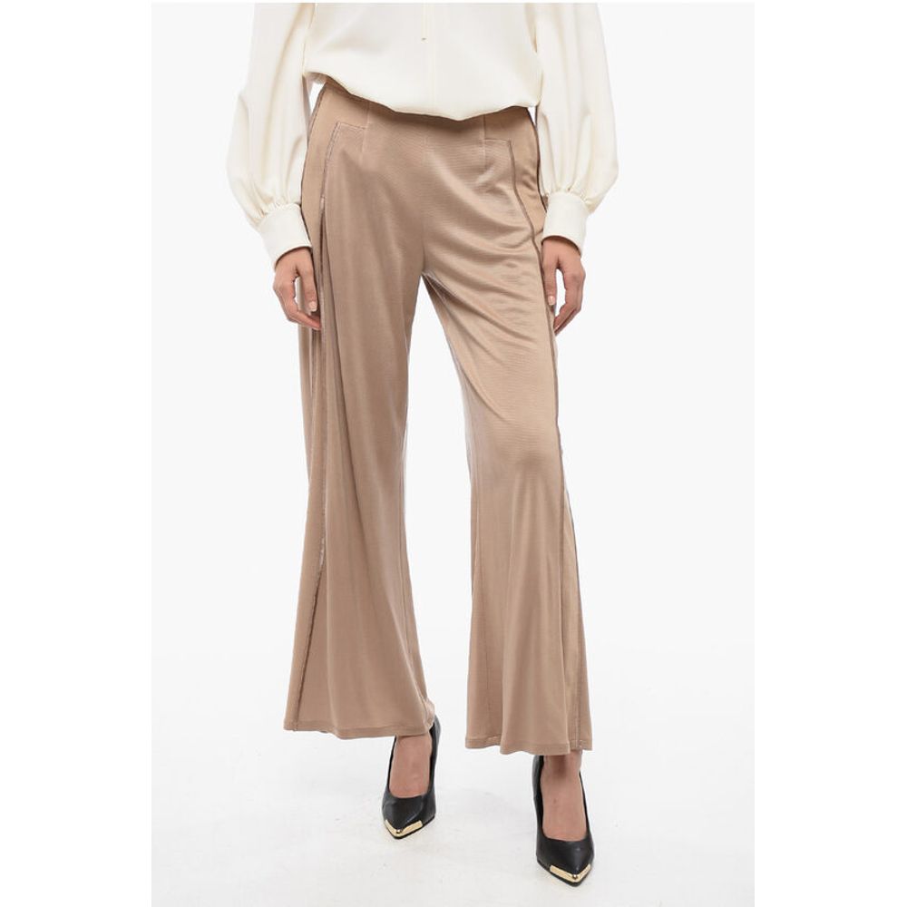 EMPORIO Stretchy Wide-Leg Pants with Contrasting Trims