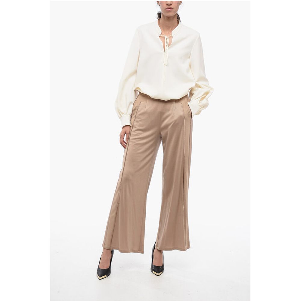 EMPORIO Stretchy Wide-Leg Pants with Contrasting Trims