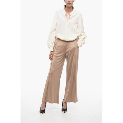 EMPORIO Stretchy Wide-Leg Pants with Contrasting Trims