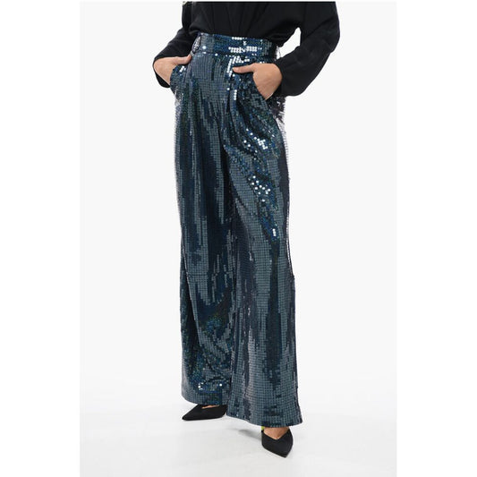 All-Over Sequined Wide-Leg Pants with Pleats