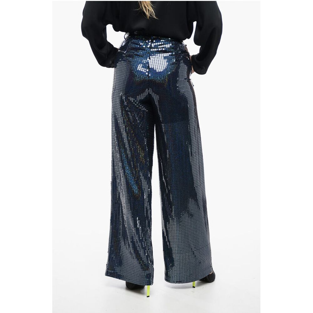 All-Over Sequined Wide-Leg Pants with Pleats