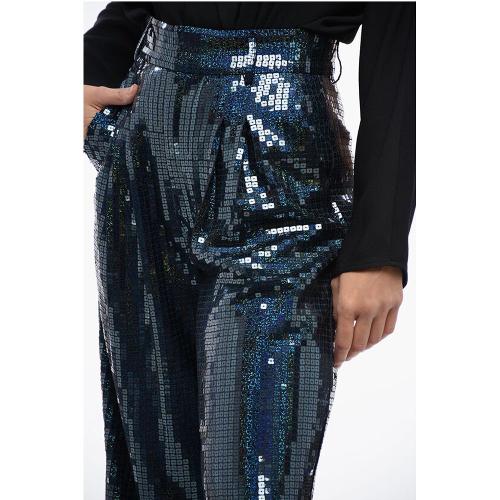All-Over Sequined Wide-Leg Pants with Pleats