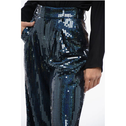 All-Over Sequined Wide-Leg Pants with Pleats