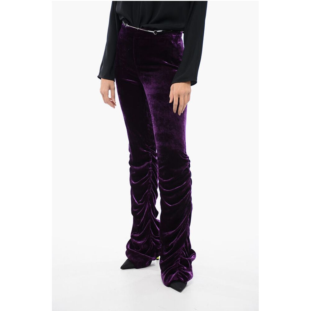 Velvet Ruched Pants with Detachable Belt