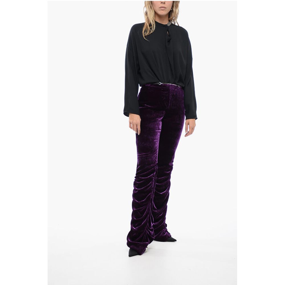 Velvet Ruched Pants with Detachable Belt