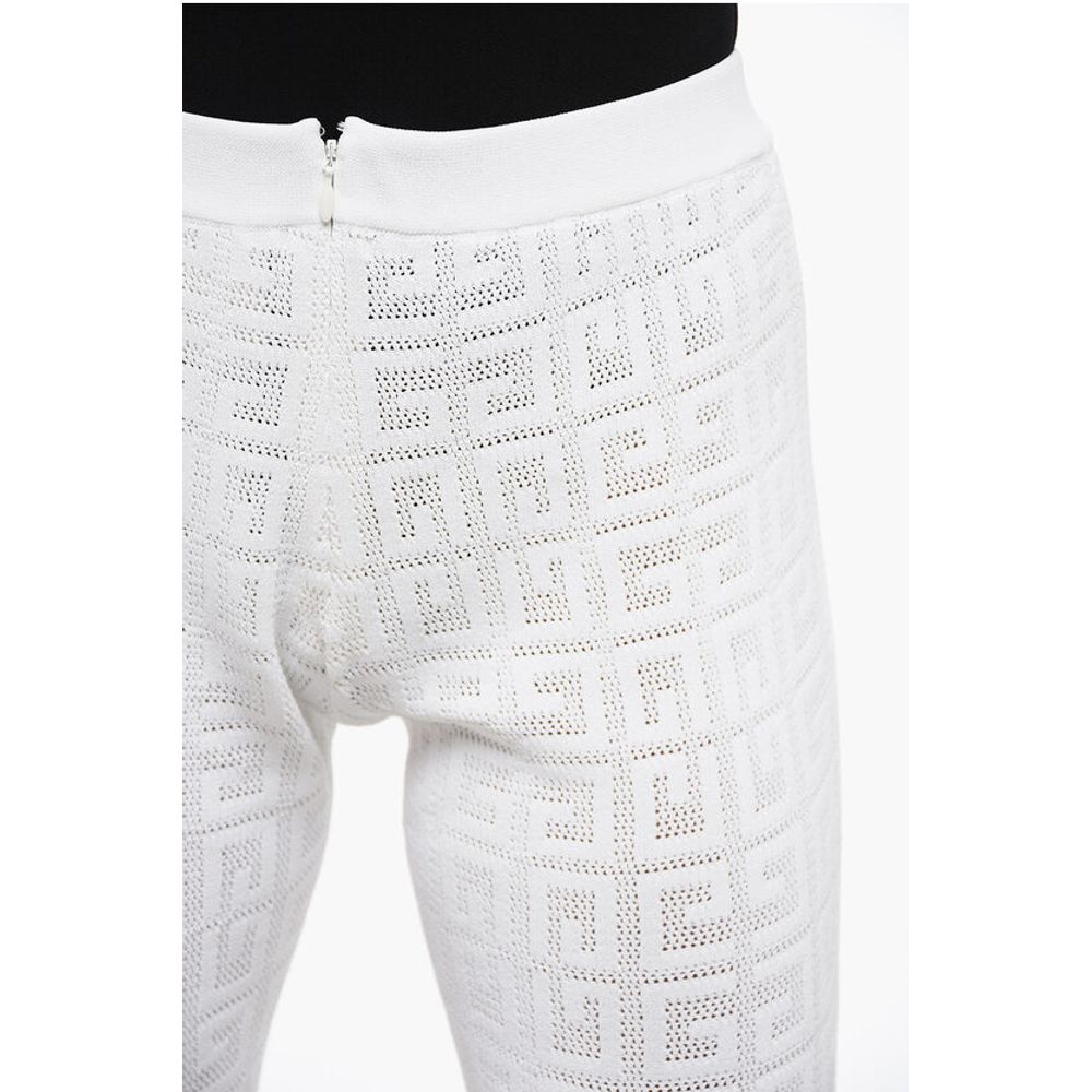Perforated Viscose Blend Flared Fit Pants with Monogram Moti