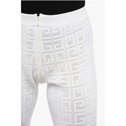 Perforated Viscose Blend Flared Fit Pants with Monogram Moti