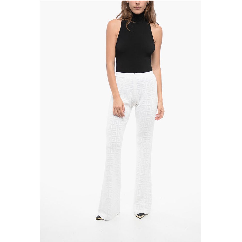 Perforated Viscose Blend Flared Fit Pants with Monogram Moti