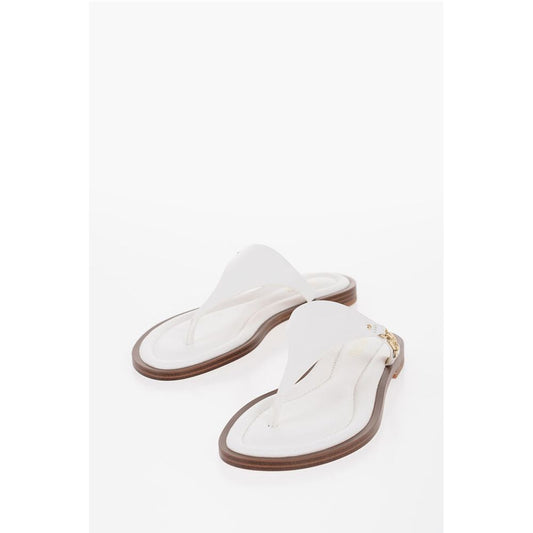 MICHAEL Leather DANIELLA Thong Sandals with Golden-Effect Mo