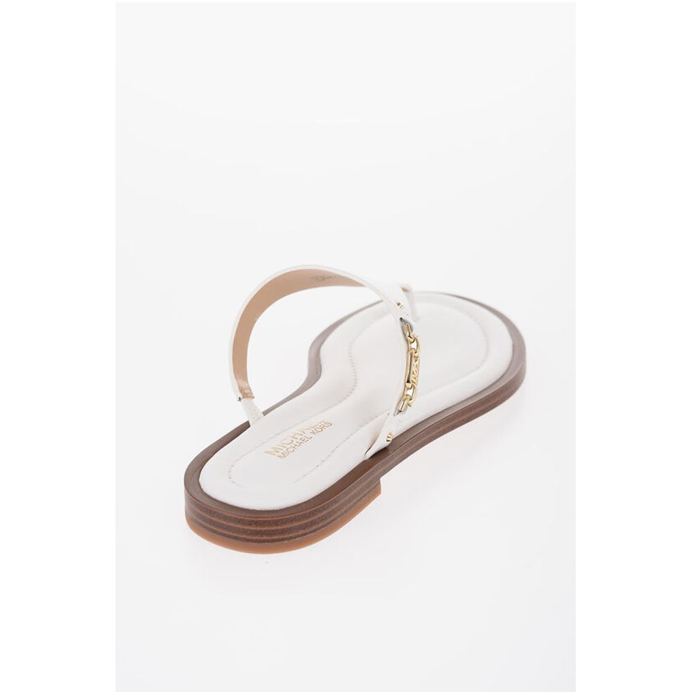 MICHAEL Leather DANIELLA Thong Sandals with Golden-Effect Mo