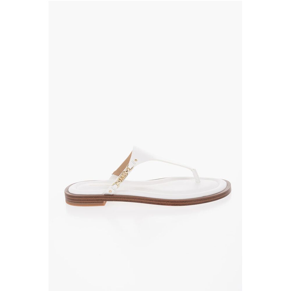 MICHAEL Leather DANIELLA Thong Sandals with Golden-Effect Mo