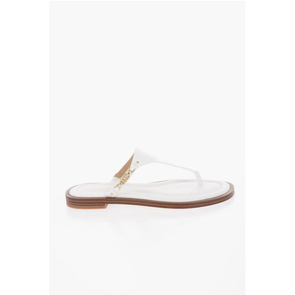 MICHAEL Leather DANIELLA Thong Sandals with Golden-Effect Mo