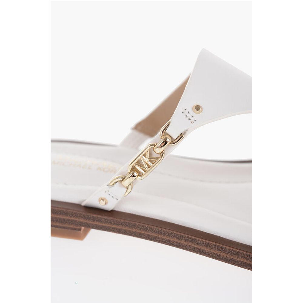MICHAEL Leather DANIELLA Thong Sandals with Golden-Effect Mo