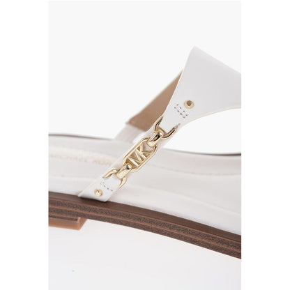 MICHAEL Leather DANIELLA Thong Sandals with Golden-Effect Mo