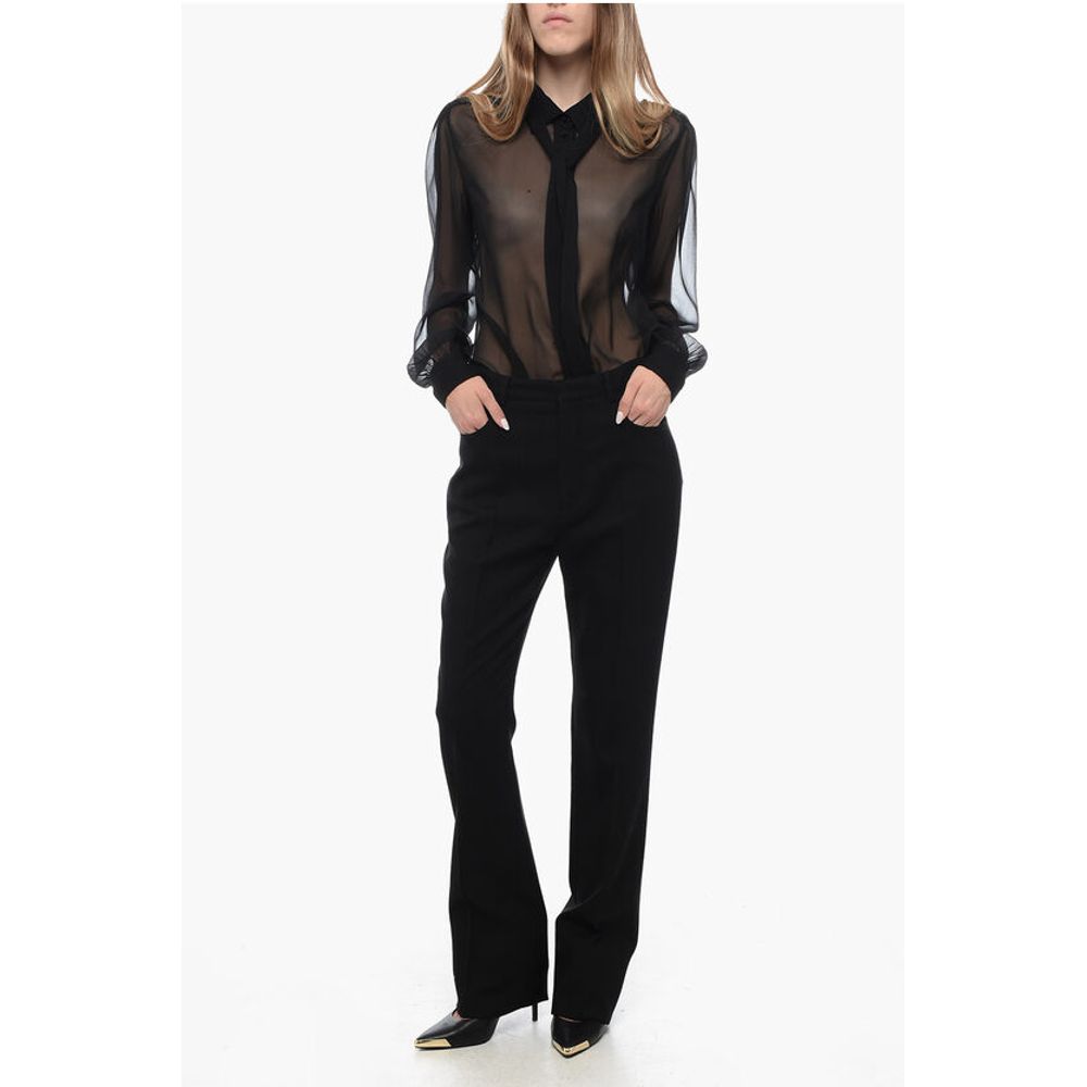 Wool High-waisted Pants with Front Pleats