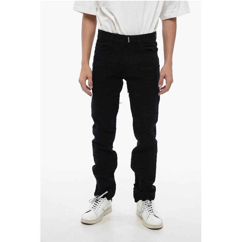 Slim Fit Distressed Cotton Denims 17cm