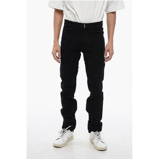 Slim Fit Distressed Cotton Denims 17cm