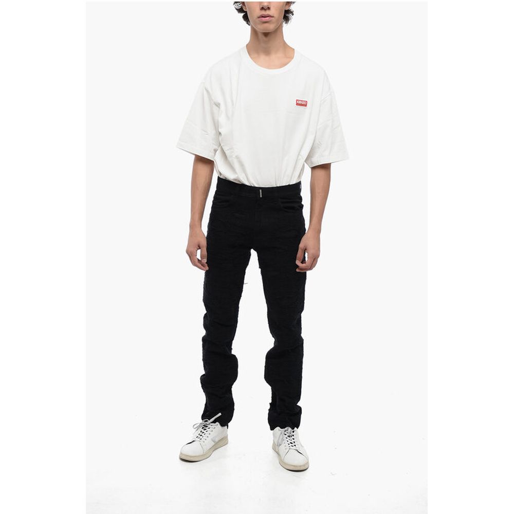 Slim Fit Distressed Cotton Denims 17cm