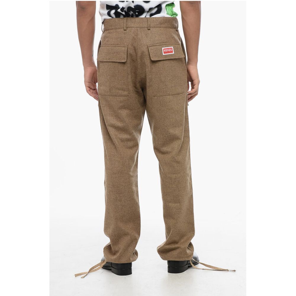 Twill Wool Cargo Pants with Drawstringed Ankle