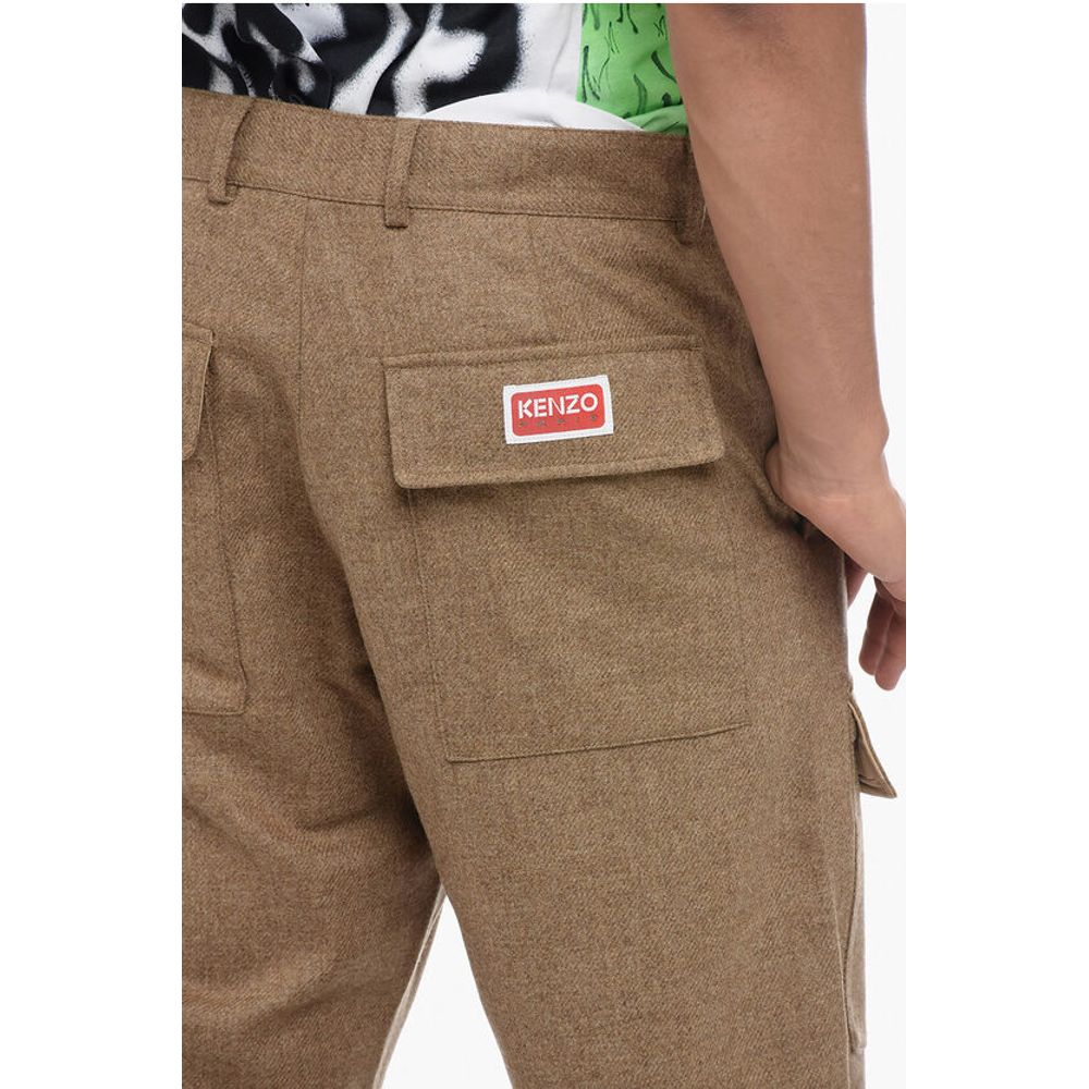 Twill Wool Cargo Pants with Drawstringed Ankle