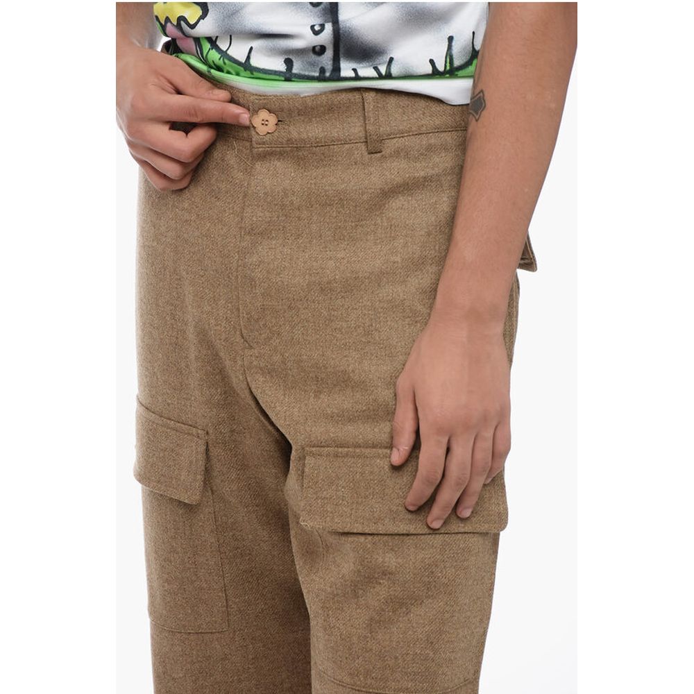 Twill Wool Cargo Pants with Drawstringed Ankle